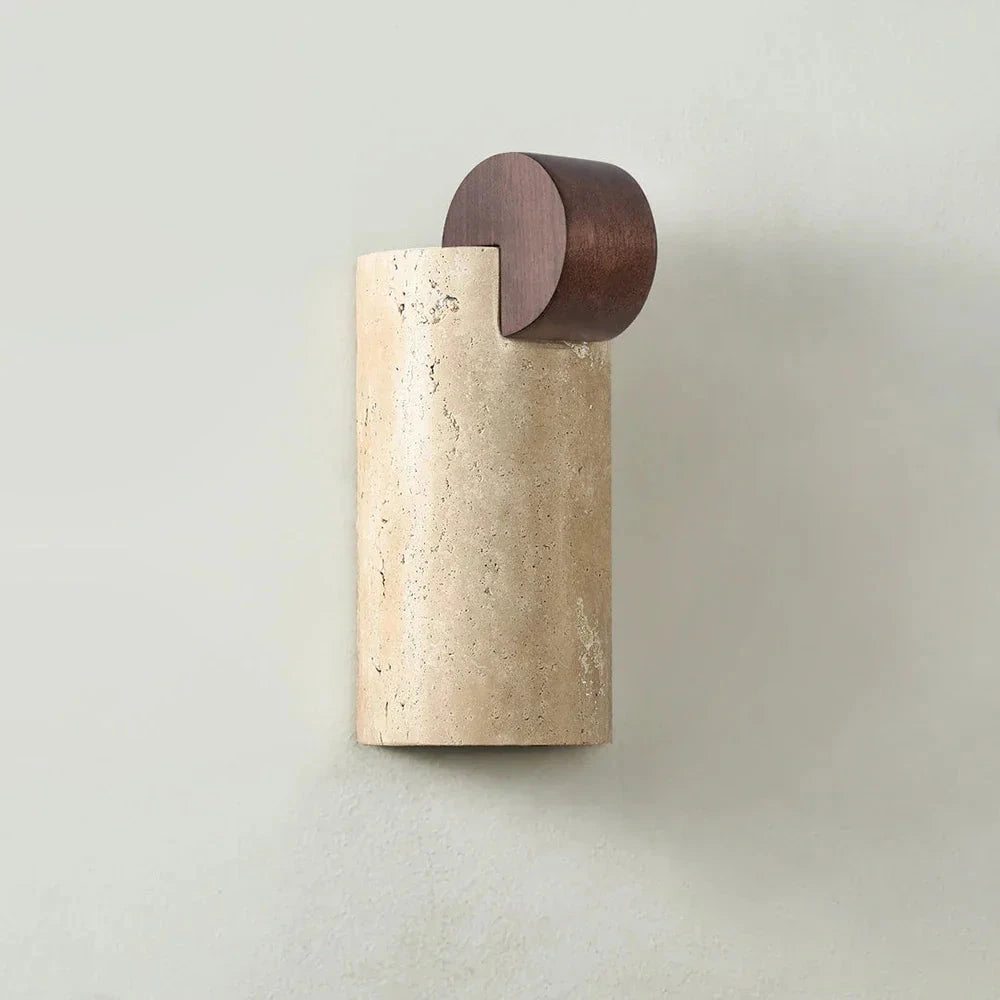 Travertine Cylinder Wooden Wall Sconce Studio Product Shot
