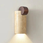 Illuminated Travertine Cylinder Wooden Wall Light Studio Display