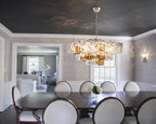 Modern Tiered Art Glass Chandelier in Formal Dining Room