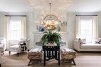 Modern Tiered Clear and Amber Art Glass Chandelier in Bright Living Room