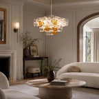 Modern Tiered Art Glass Chandelier in Living Room Setting