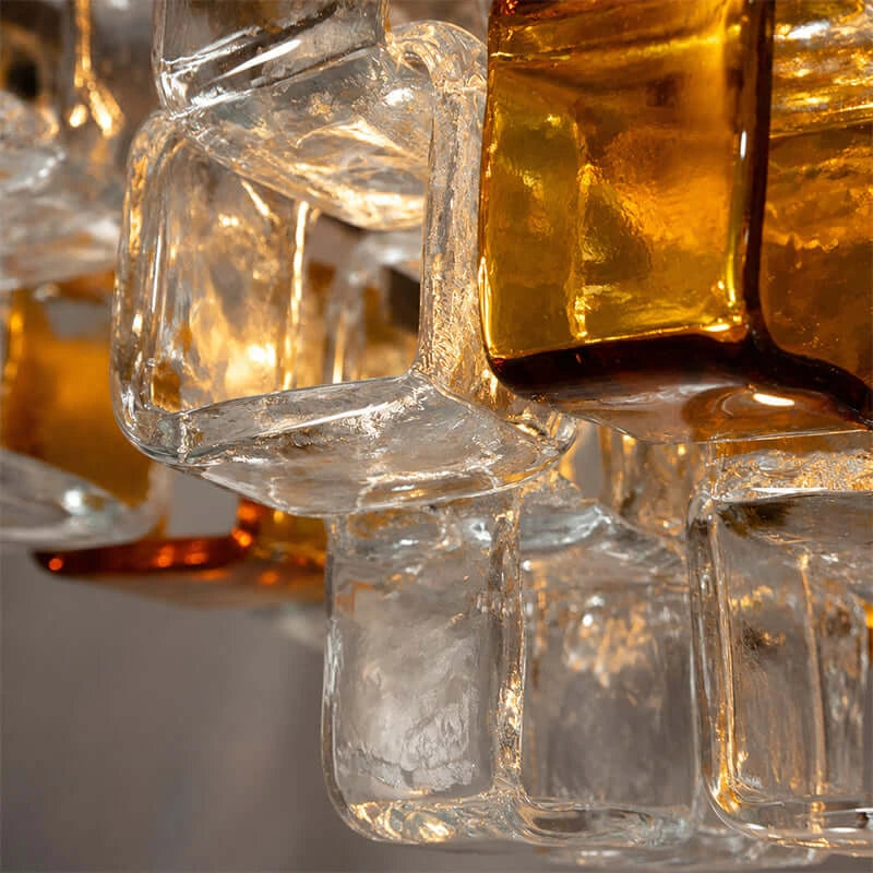 Close Up View of Clear and Amber Art Glass Blocks Texture and Light