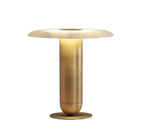 Modern Brass and Disc Shade Table Lamp with Gold Finish on Pure White Background