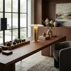 Modern Brass Table Lamp with Disc Shade in Designer Dining Area