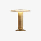 Illuminated Modern Brass Disc Shade Table Lamp Studio Shot on Pure White Background