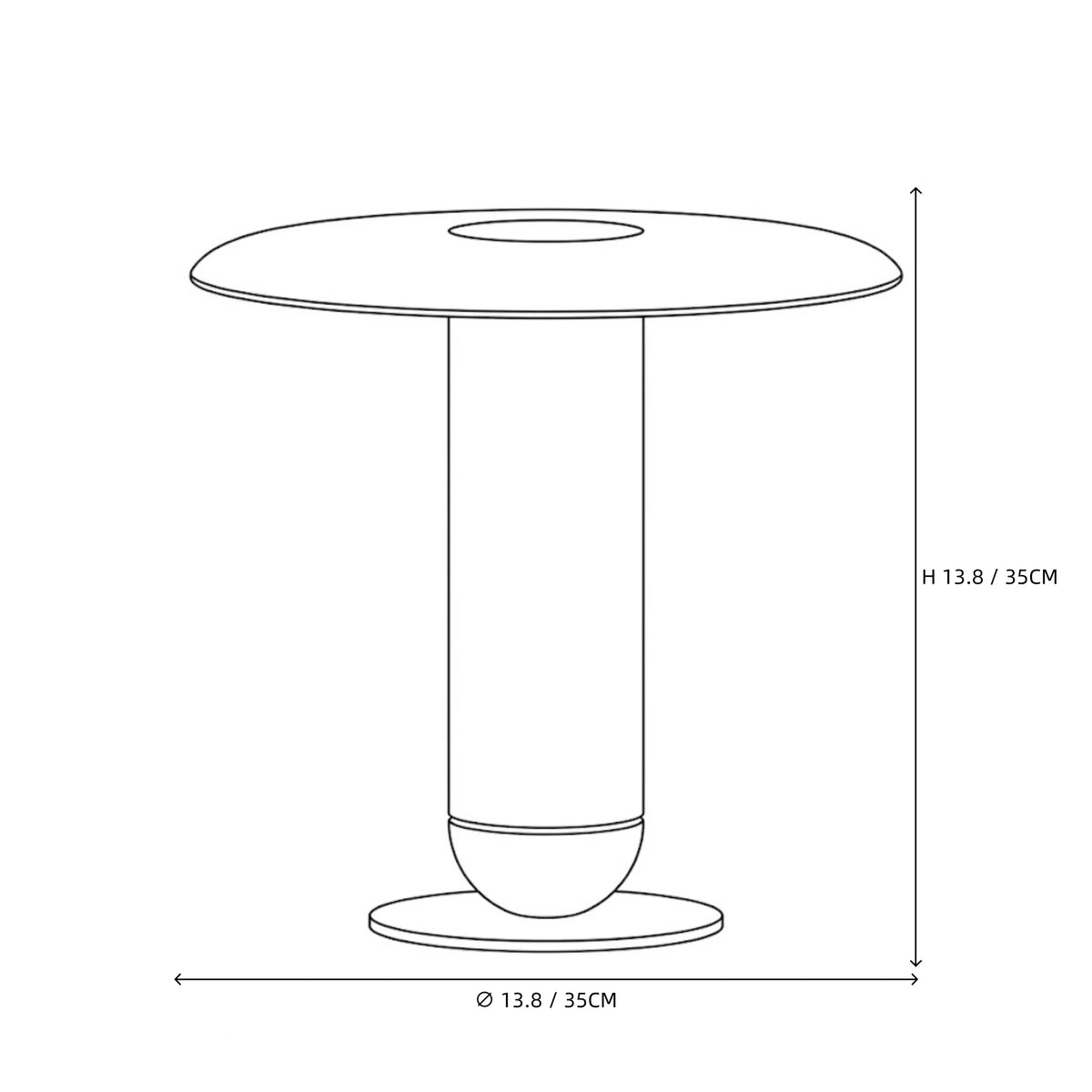 Modern Brass Disc Shade Table Lamp Line Art Dimension Diagram