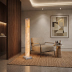 Illuminated Alabaster Column Light Over Living Room Lounge Nook