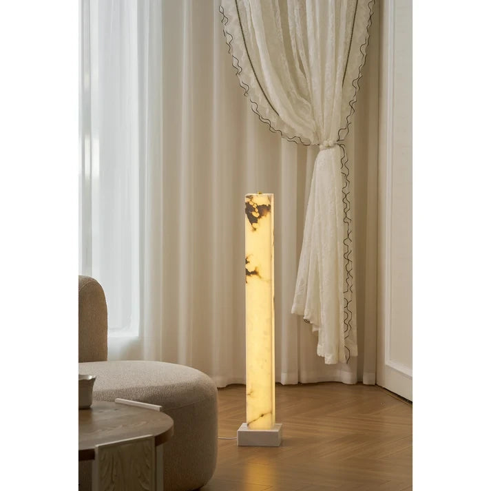 Modern Alabaster Column Floor Light Beside Window