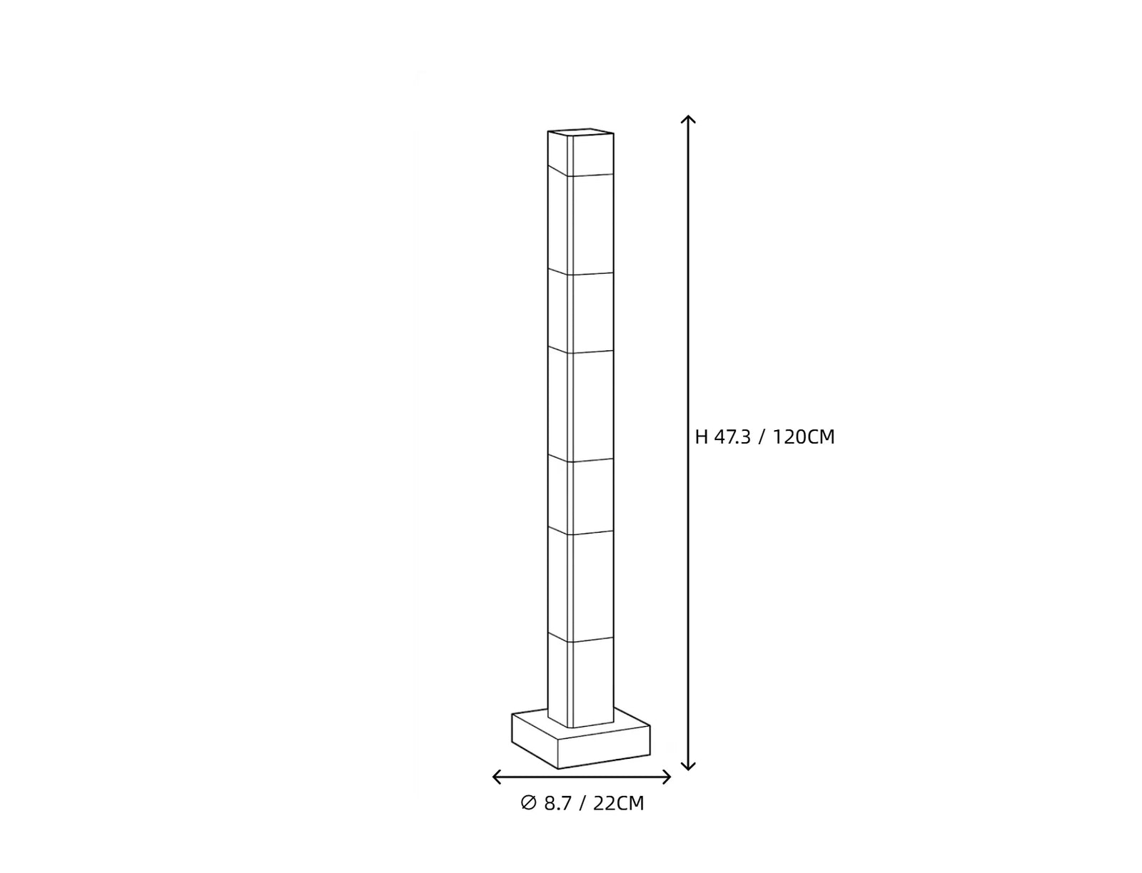 Tall Alabaster Column Floor Lamp Line Art Dimension Diagram