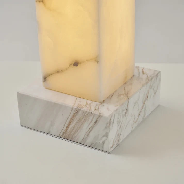 Detail View of Square Marble Lamp Base and Joint