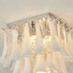 Close Up View of Brass Square Canopy and Internal Lighting Structure