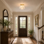 Modern Brass Feather Wave Square Chandelier in Grand Hallway Foyer