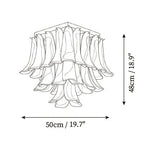Modern Medium Feather Wave Art Glass Square Chandelier Line Art Dimension Diagram