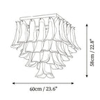 Modern Large Feather Wave Art Glass Square Chandelier Line Art Dimension Diagram
