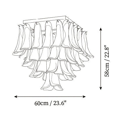 Modern Large Feather Wave Art Glass Square Chandelier Line Art Dimension Diagram