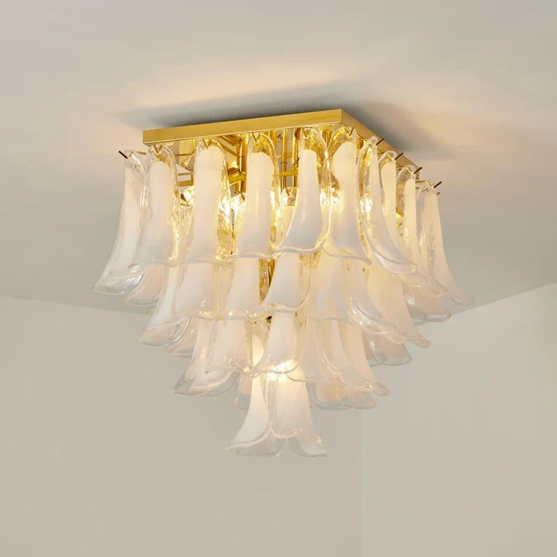 Illuminated Modern Multi-Tier Feather Wave Square Chandelier Studio Shot