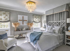 Modern Brass Feather Wave Square Chandelier in Master Bedroom Interior