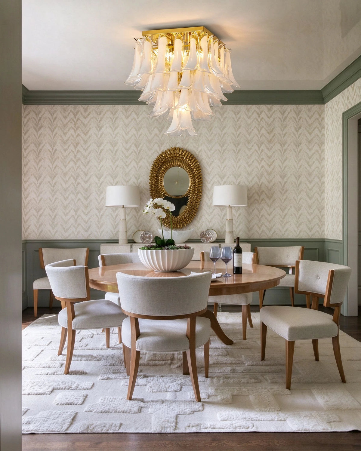 Modern Feather Wave Art Glass Square Chandelier Over Dining Table