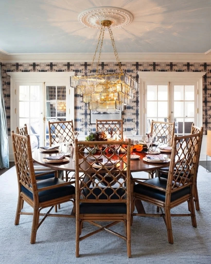 Modern Square Tiered Art Glass Chandelier in Cozy Dining Area