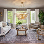 Modern Square Tiered Art Glass Chandelier in Bright Living Area