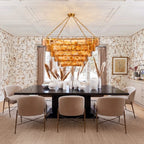 Modern Brass Square Tiered Chandelier in Elegant Dining Setting