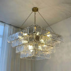 Modern Square Tiered Art Glass Chandelier in Open Plan Interior