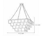 Modern Square Tiered Art Glass Chandelier Line Art Dimension Diagram