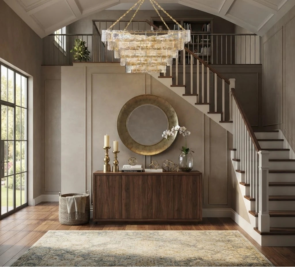 Modern Square Tiered Art Glass Chandelier in Grand Foyer