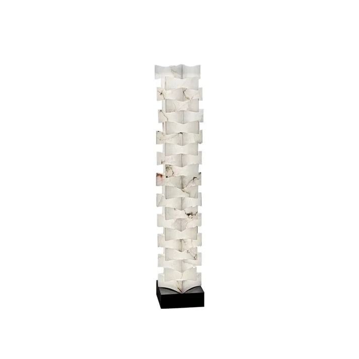 Modern Geometric Stacked Alabaster Column Floor Lamp on Pure White Background
