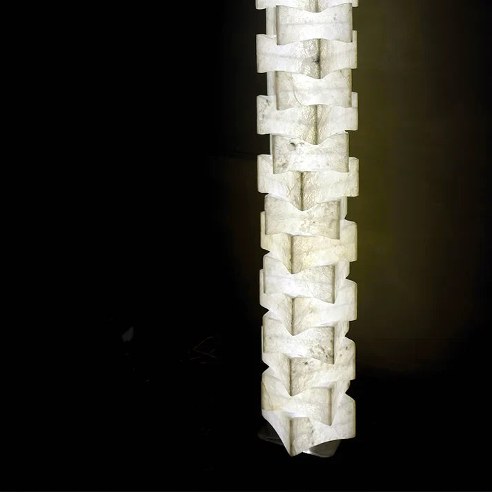 Close Up View of Illuminated Geometric Alabaster Floor Lamp