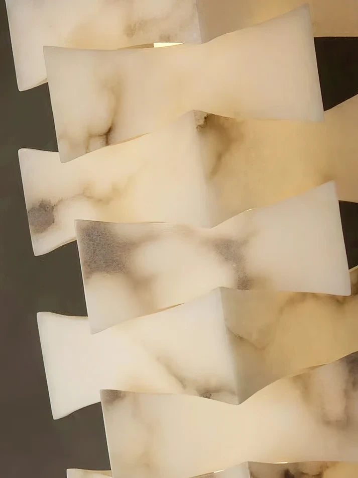 Detail View of Interlocking Alabaster Stone Plates and Natural Veins