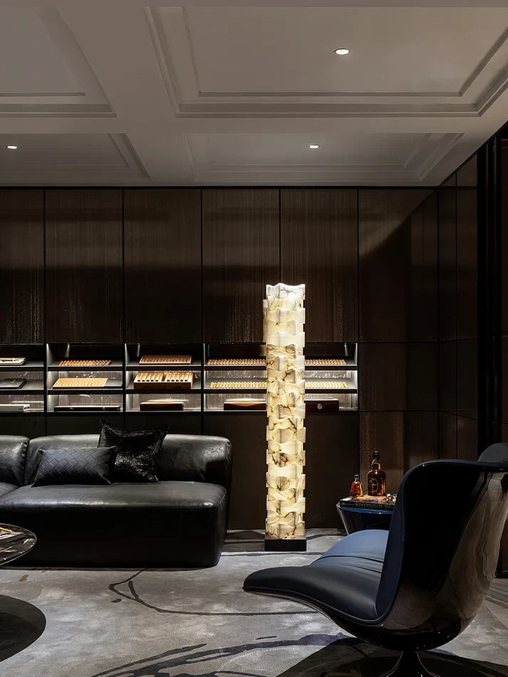 Stacked Alabaster Floor Lamp in Modern Italian Living Room