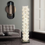 Modern Alabaster Column Floor Lamp Over Living Room Sofa