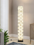 Geometric Alabaster Floor Lamp Beside Living Room Window