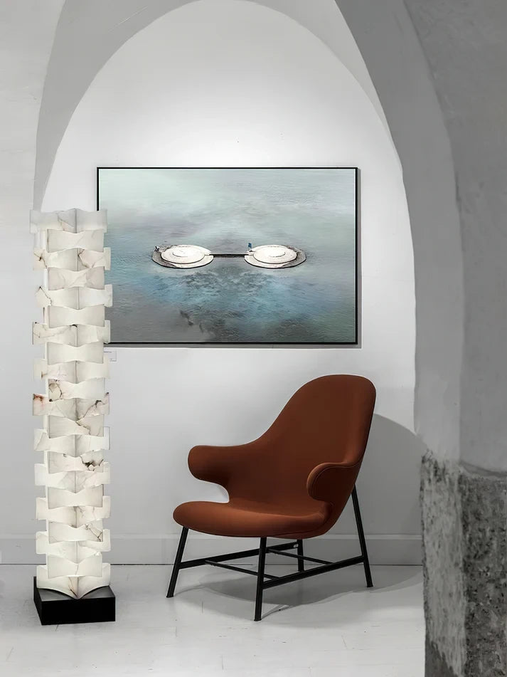 Geometric Alabaster Column Light in Modern Archway Nook