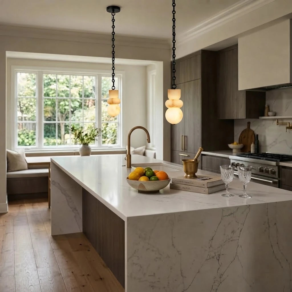 Modern Spider Chandelier Over Kitchen Breakfast Bar