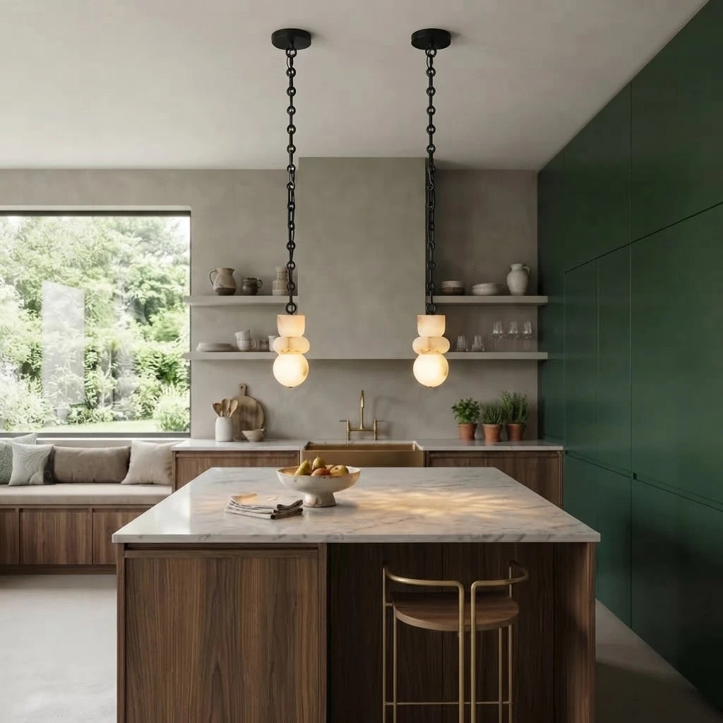 Modern Multi-Light Art Glass Chandelier in Contemporary Kitchen Space