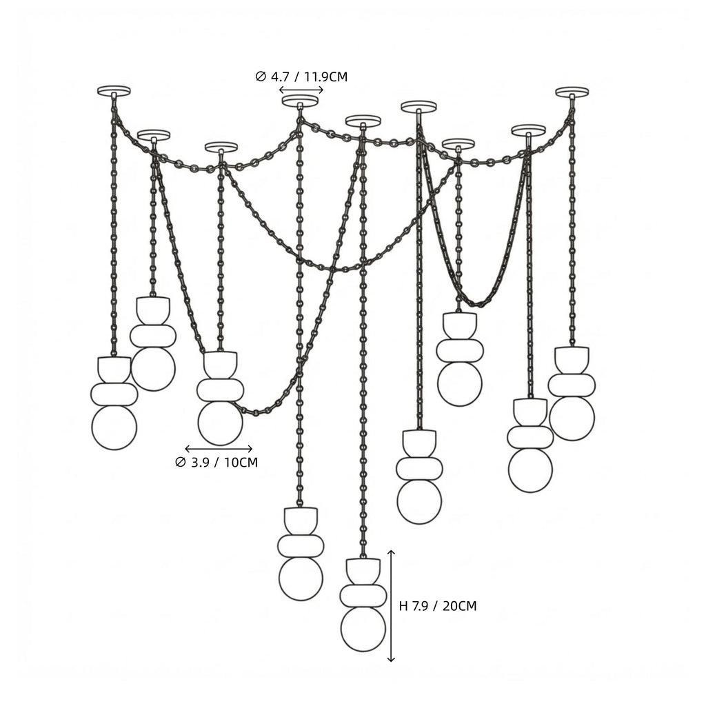 Modern 9-Light Spider Chandelier Line Art Dimension Diagram