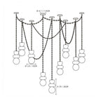 Modern 9-Light Spider Chandelier Line Art Dimension Diagram