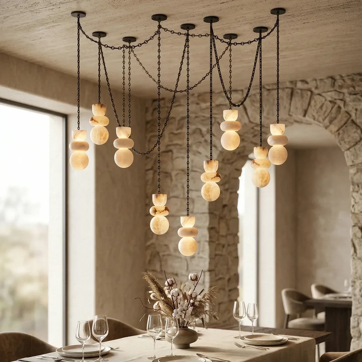 Modern Art Glass Spider Chandelier in Classic Dining Area