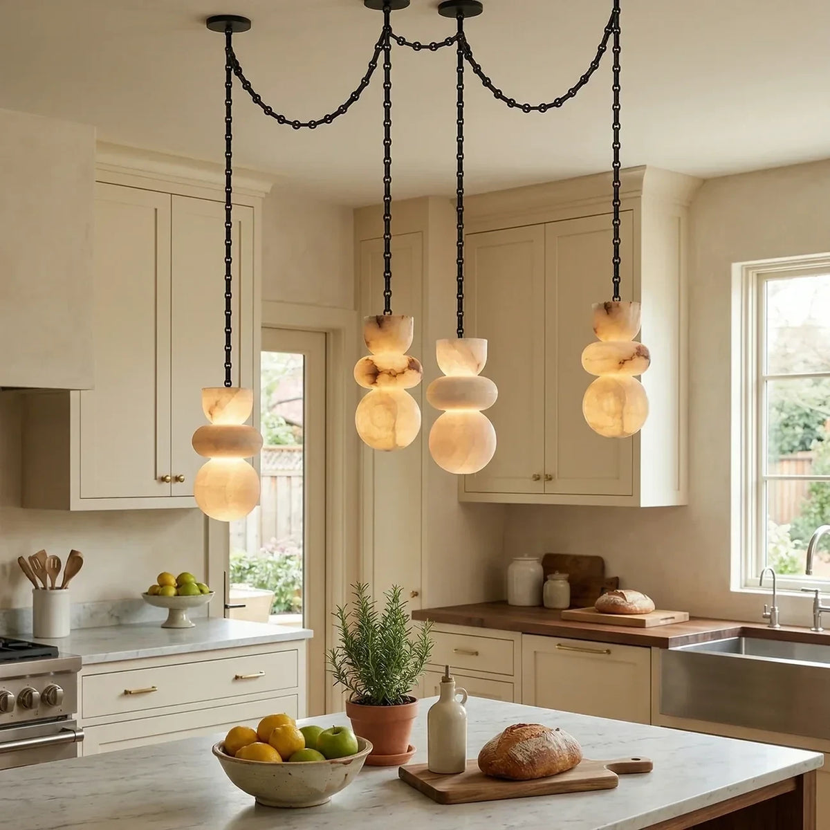 Modern Single Pendant Art Glass Light in Bedroom Setting
