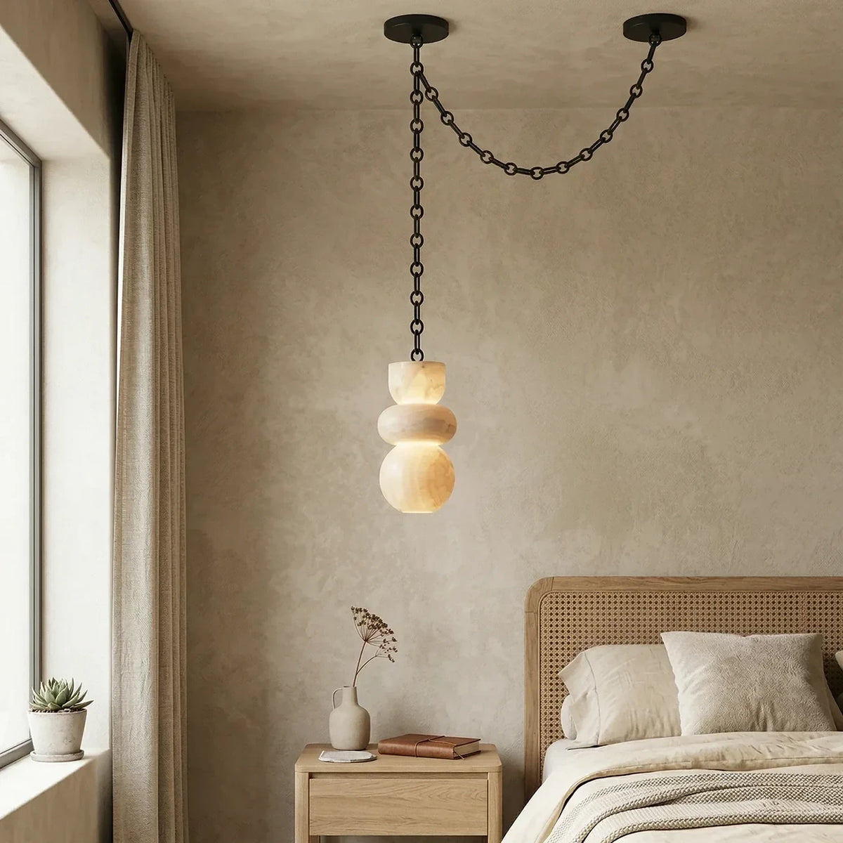 Modern Art Glass Pendant Light in Cozy Bedroom