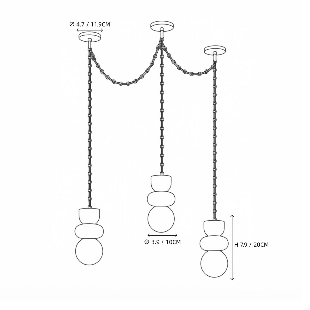 Modern 4-Light Spider Chandelier Line Art Dimension Diagram