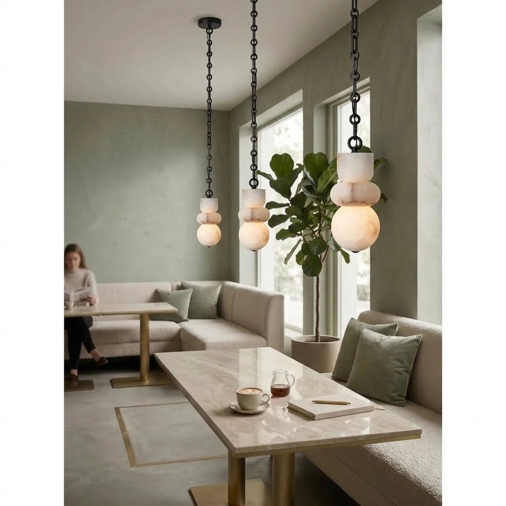 Modern Multi-Light Art Glass Chandelier Over Dining Room Table