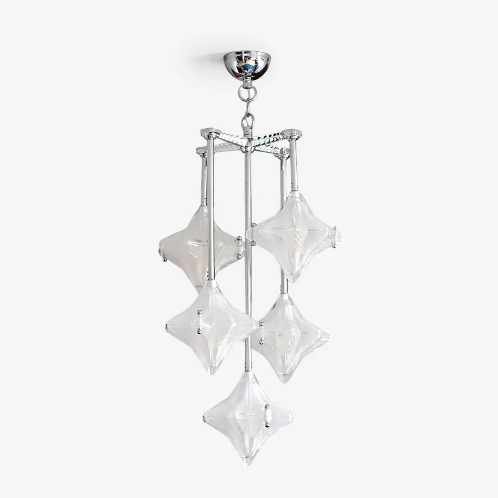 Illuminated Modern Vertical Diamond Art Glass Chandelier Studio Shot