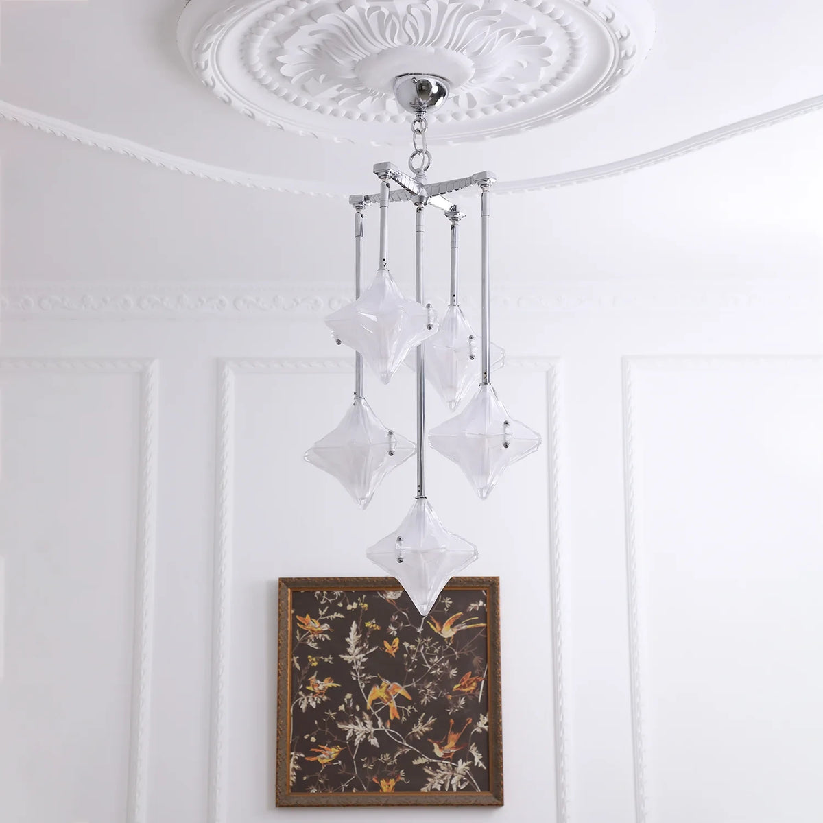 Modern Diamond Art Glass Chandelier in Luxury Ceiling Setting