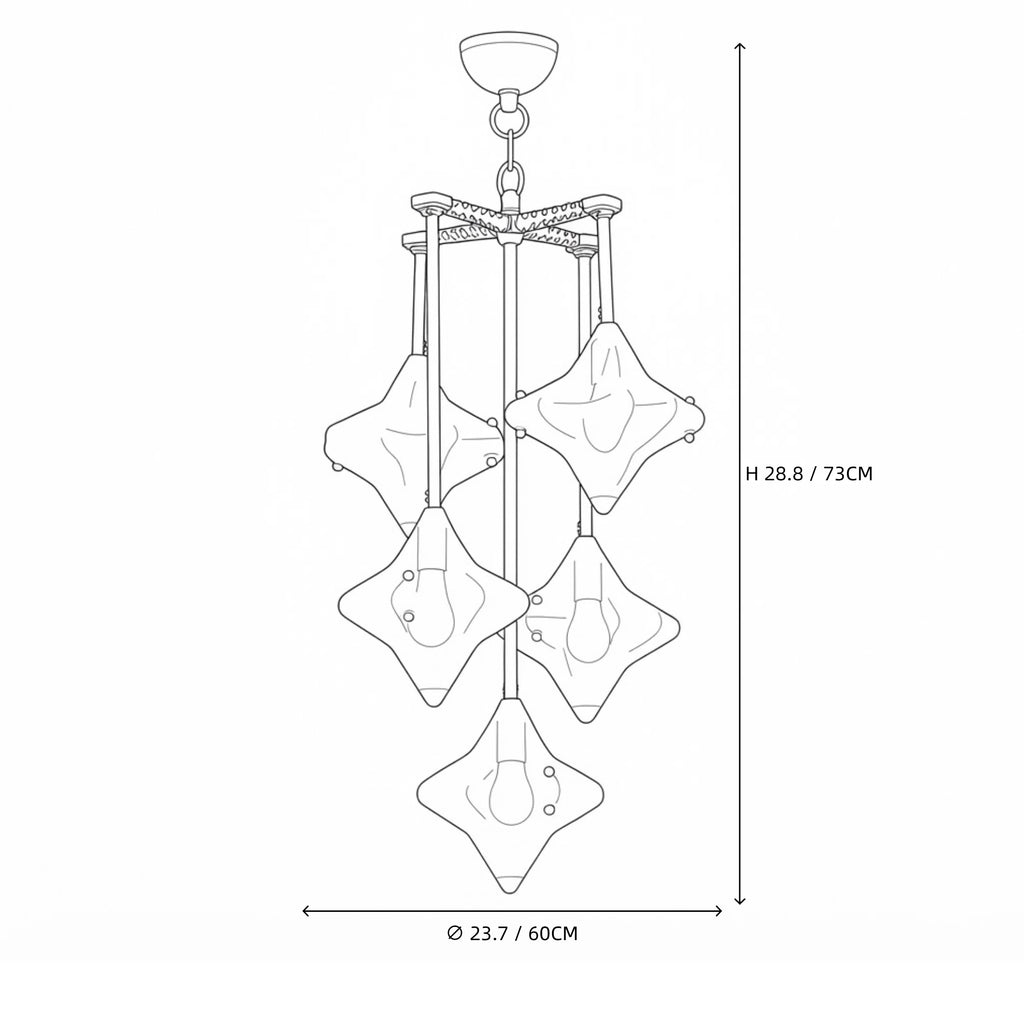 Modern Vertical Diamond Art Glass Chandelier Line Art Dimension Diagram