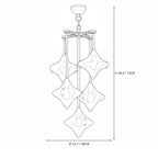 Modern Vertical Diamond Art Glass Chandelier Line Art Dimension Diagram