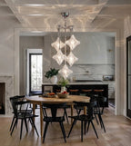 Modern Vertical Diamond Art Glass Chandelier in Open Plan Dining Area