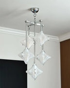 Modern Vertical Diamond Art Glass Chandelier in Bedroom Interior